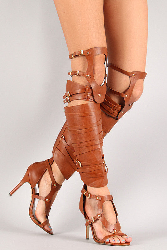 Breckelle Cut Out Strappy Knee High Heel