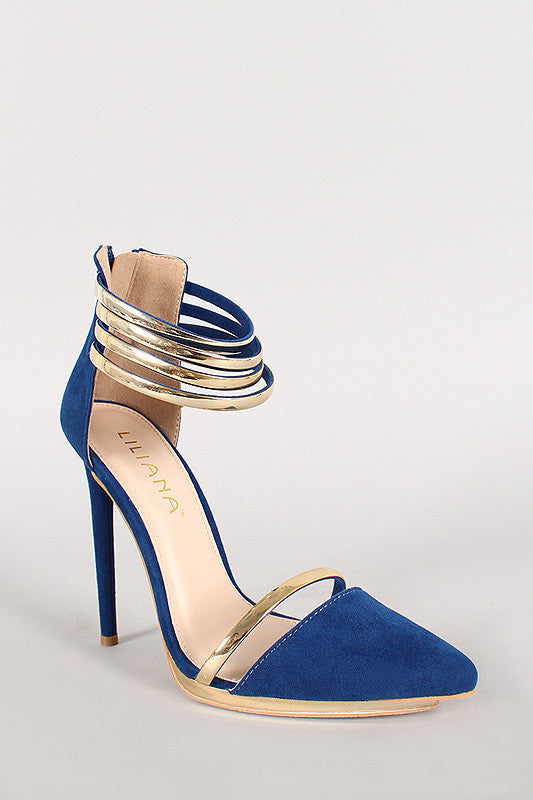 Liliana Faux Suede Pointy Toe Strappy Heels