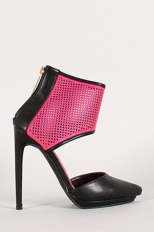 Liliana Neon Perforated Ankle Cuff Pointy Toe Stiletto Pump