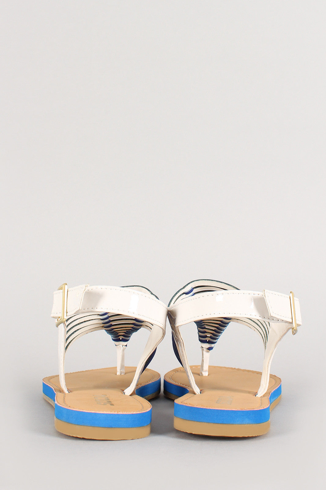 Soda Patent Two Tone T-Strap Slingback Flat Sandal