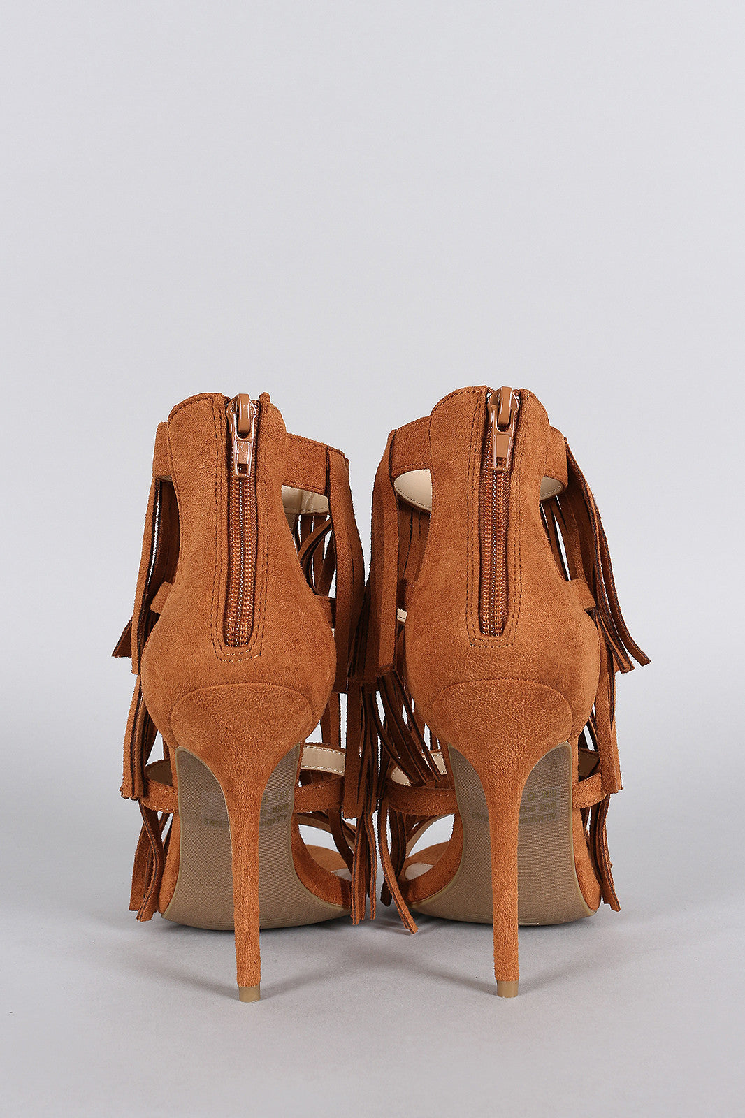 Wild Diva Lounge Faux Suede Layered Fringe Open Toe Heel