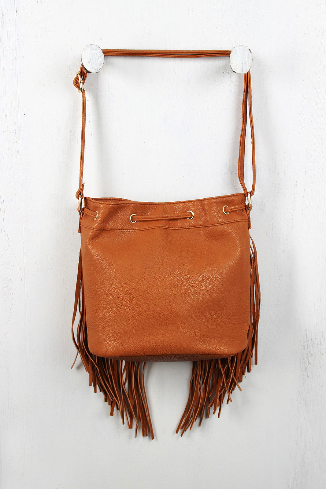 Woven Leatherette Fringe Bag