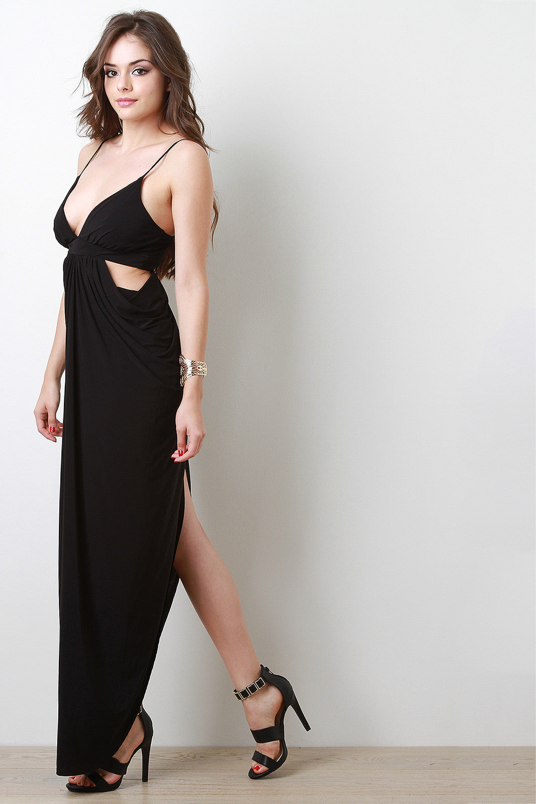 Side Cutout Drape Maxi Dress