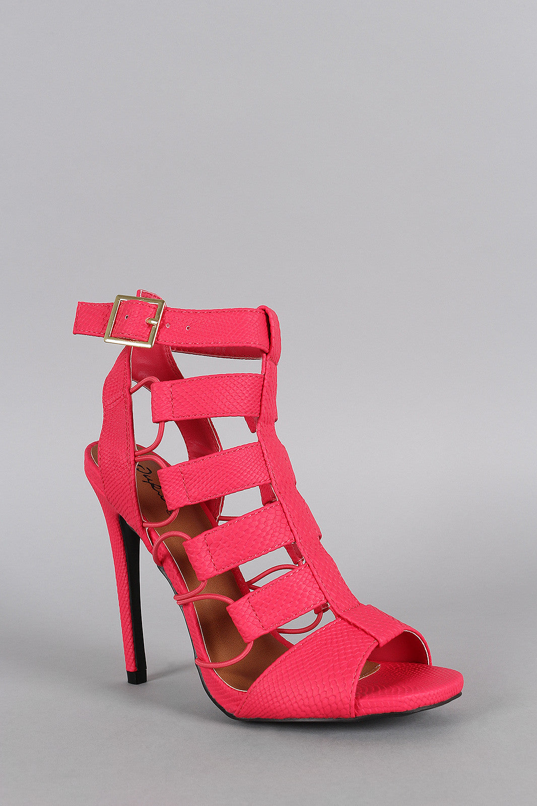 Qupid Neon Snake Caged Open Toe Heel