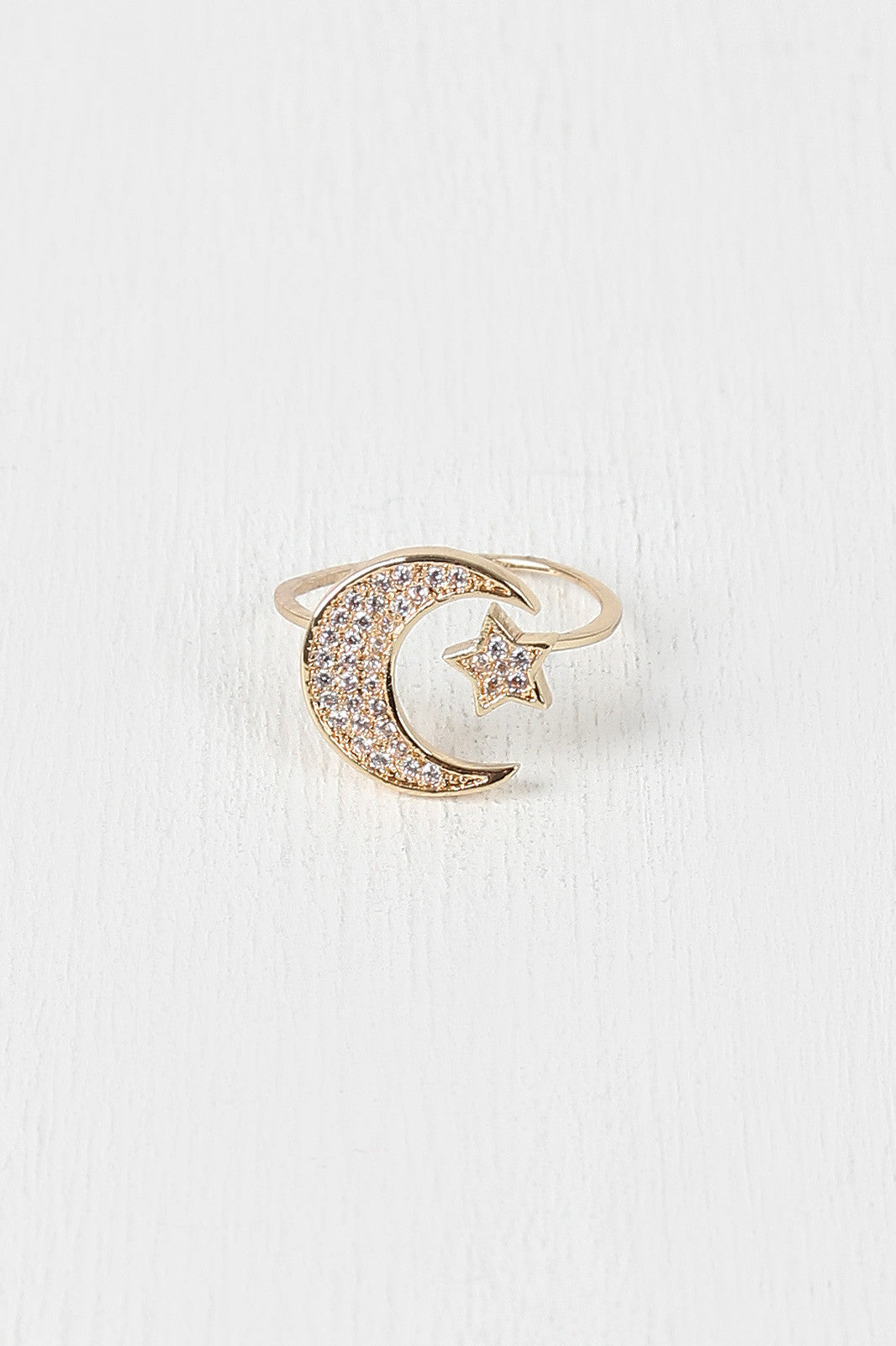 Rhinestone Moon and Star Ring