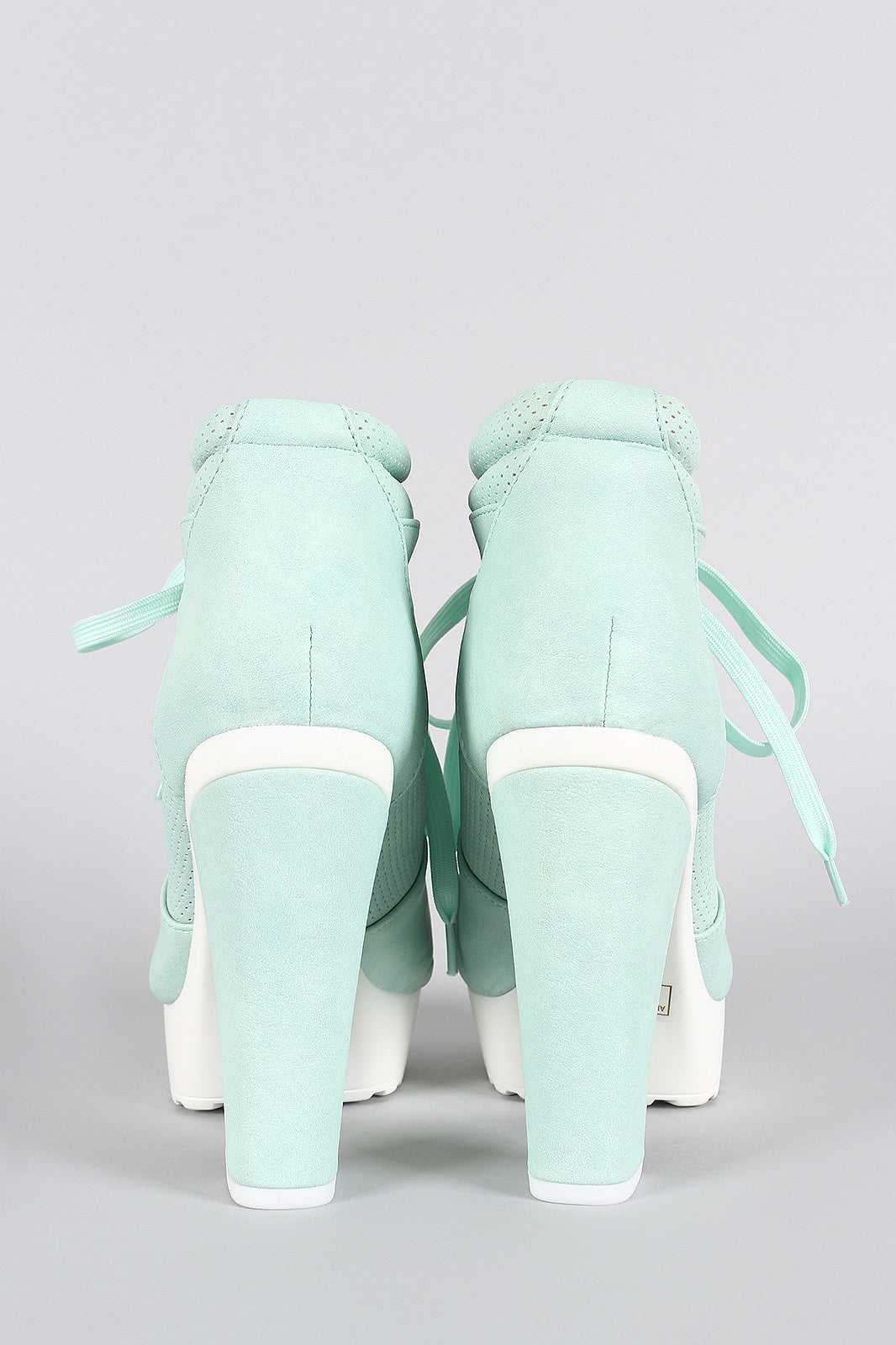 Perforated Lace Up Contrast Lug Sole Platform Heeled Sneaker