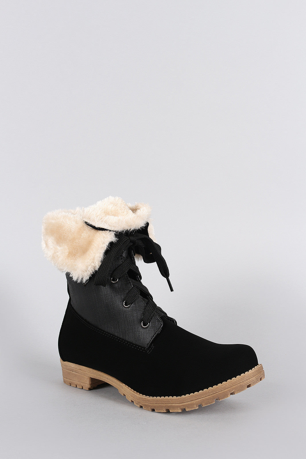 Shearling Cuff Hiking Ankle Boots