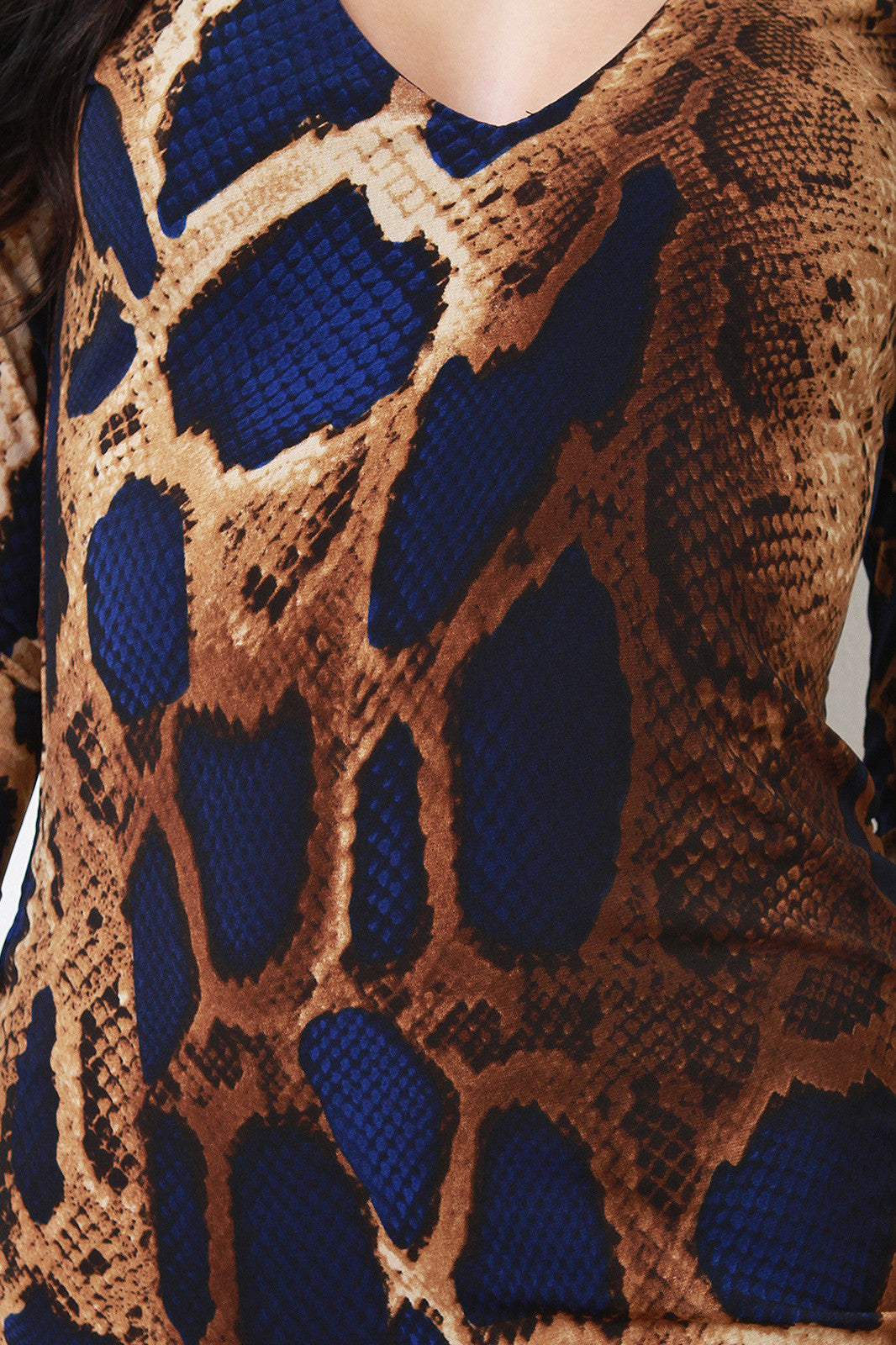 Snake Print Deep V-Neck Side Slit Dress