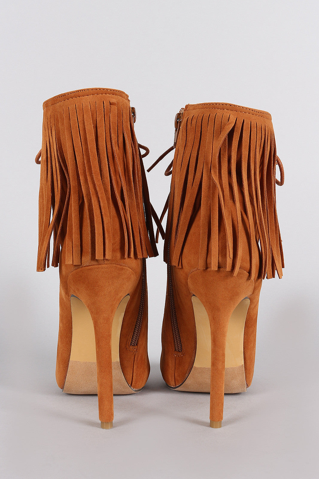 Liliana Fringe Cuff Corset Laces Peep Toe Booties