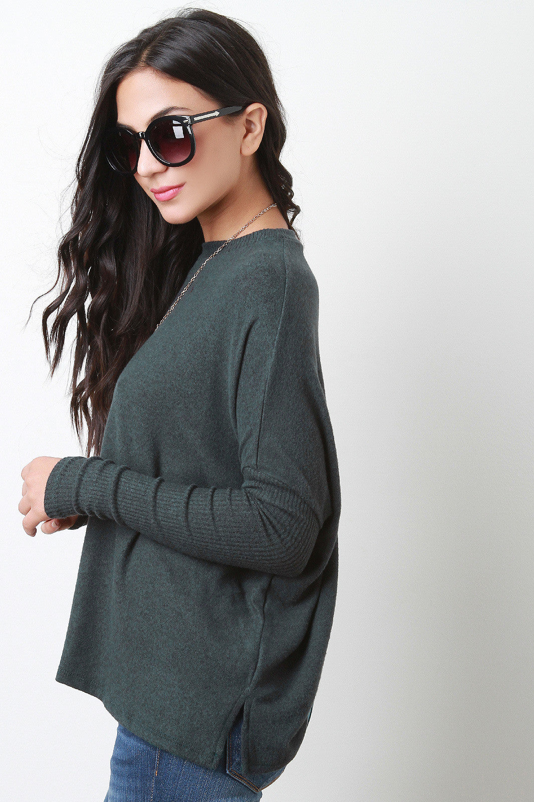 Casual Long Sleeves Dolman Trapeze Top
