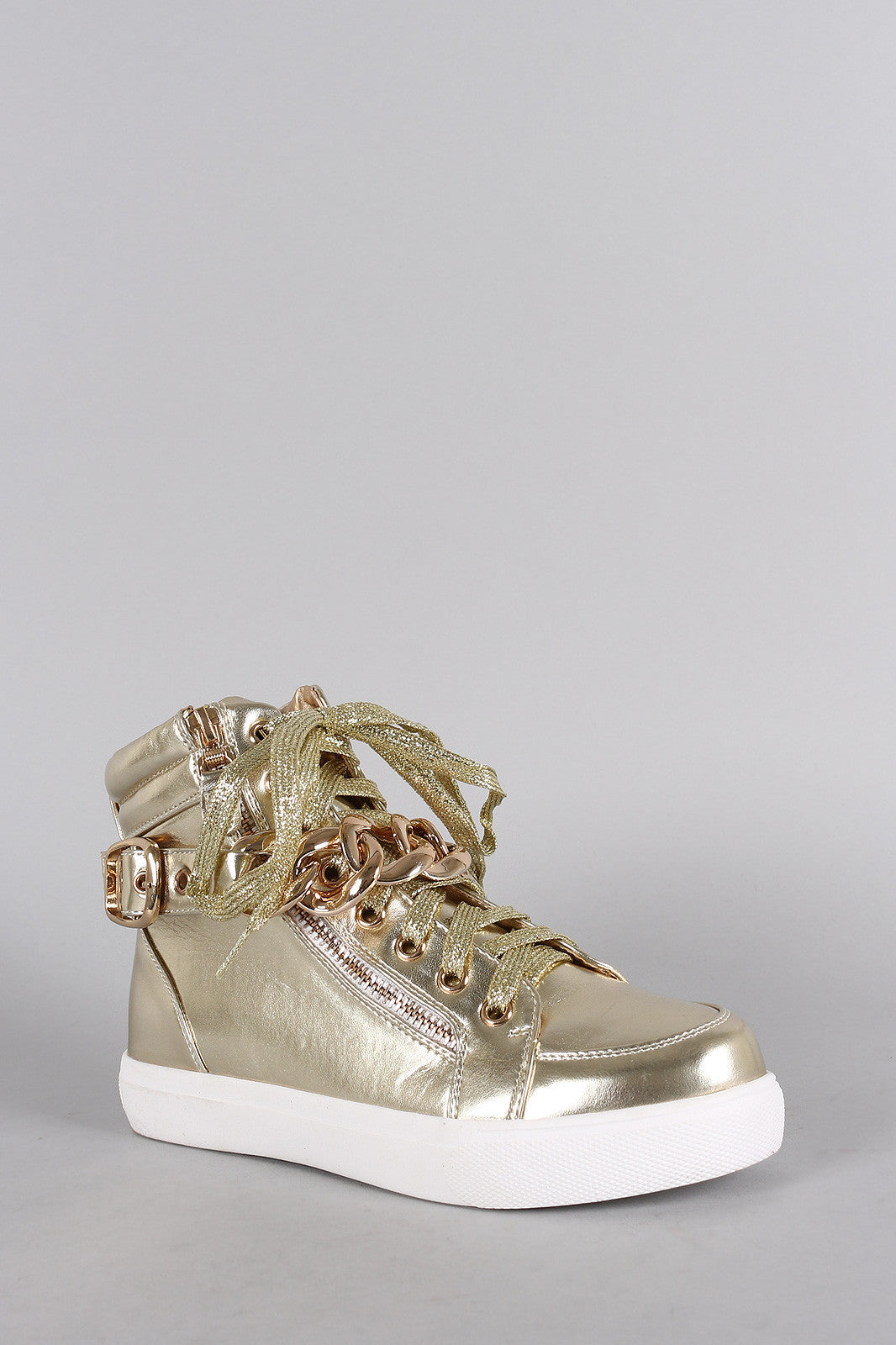 Liliana Metallic Zipper Chain High Top Lace Up Sneaker