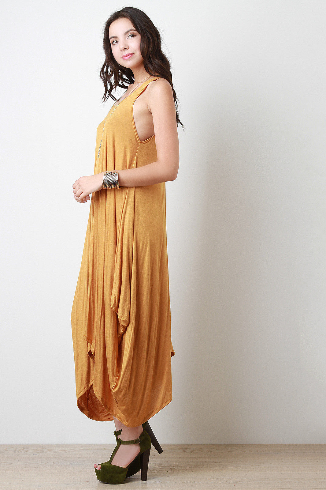 Sleeveless Drape Maxi Dress