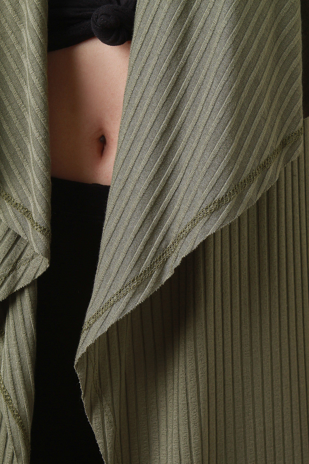 Ribbed Drape Open Front Longline Vest