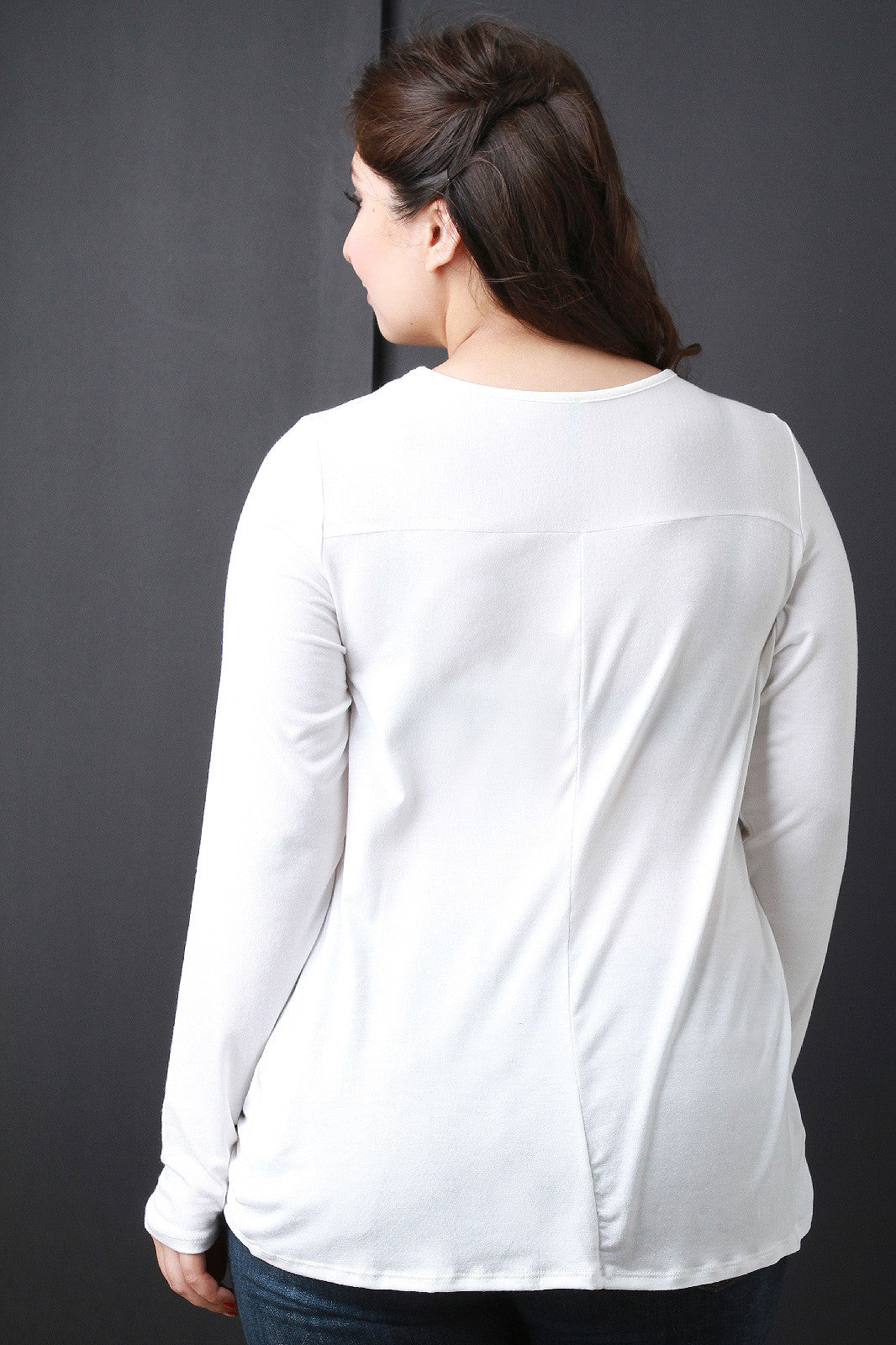 Draped Overlay Round Neck Long Sleeves Top