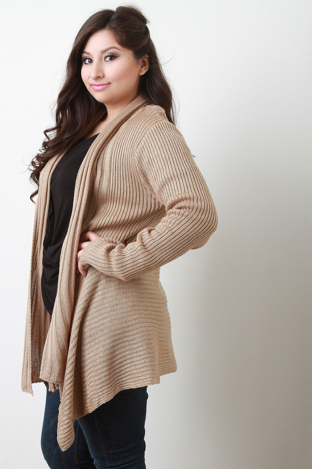 Contrast Ribbing Handkerchief Cardigan