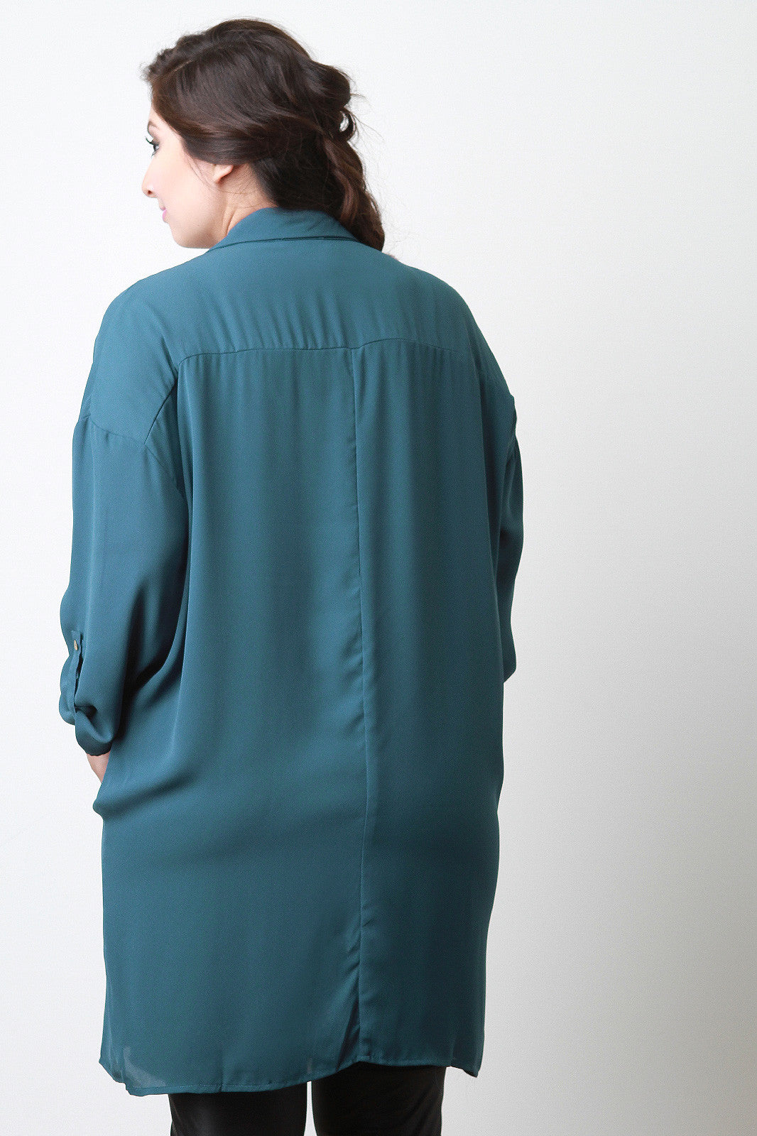 Longline Quarter Sleeve Chiffon Cardigan