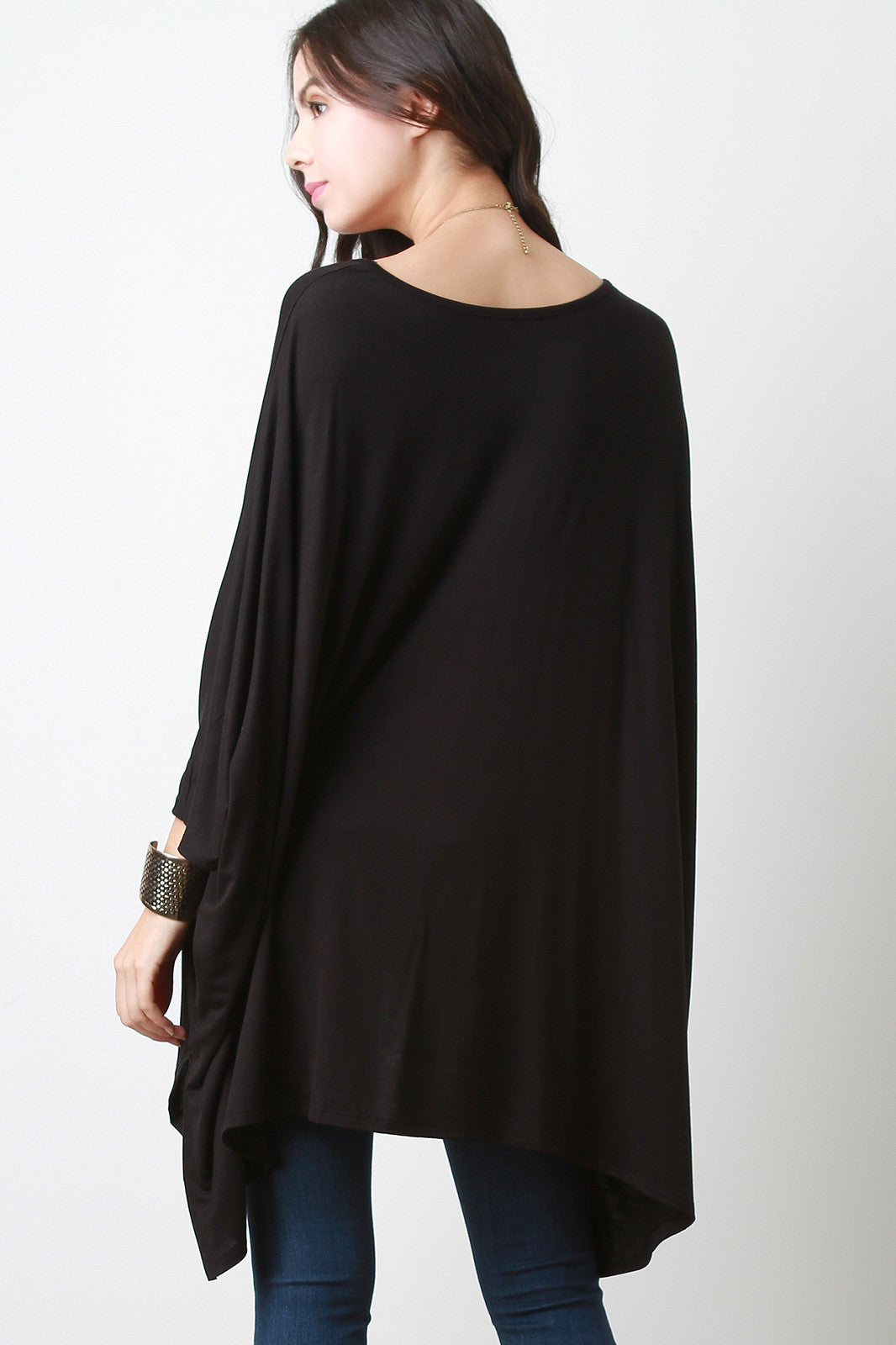 Oversized Drape Dolman Sleeves High Low Top