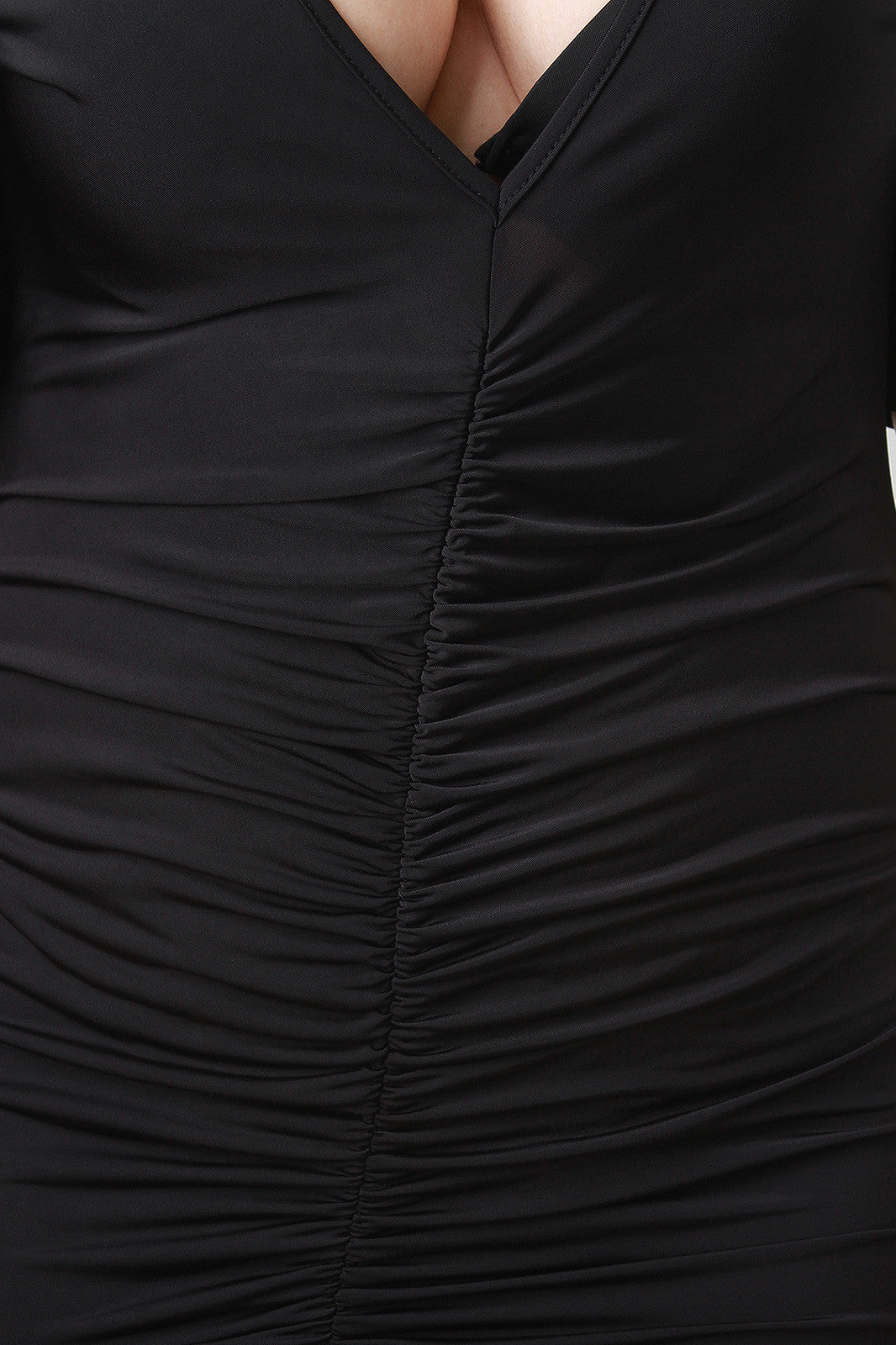 Plunging V-Neck Front Slit Ruched Dress