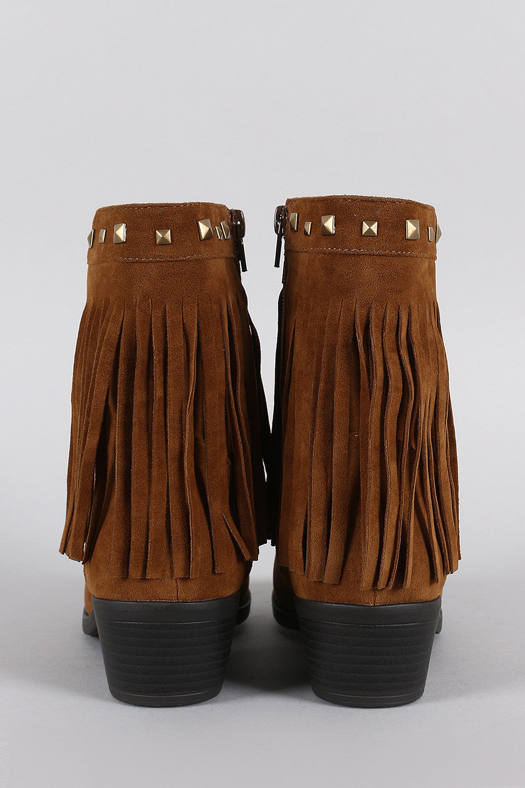 Suede Studded Fringe Cowgirl Ankle Boots