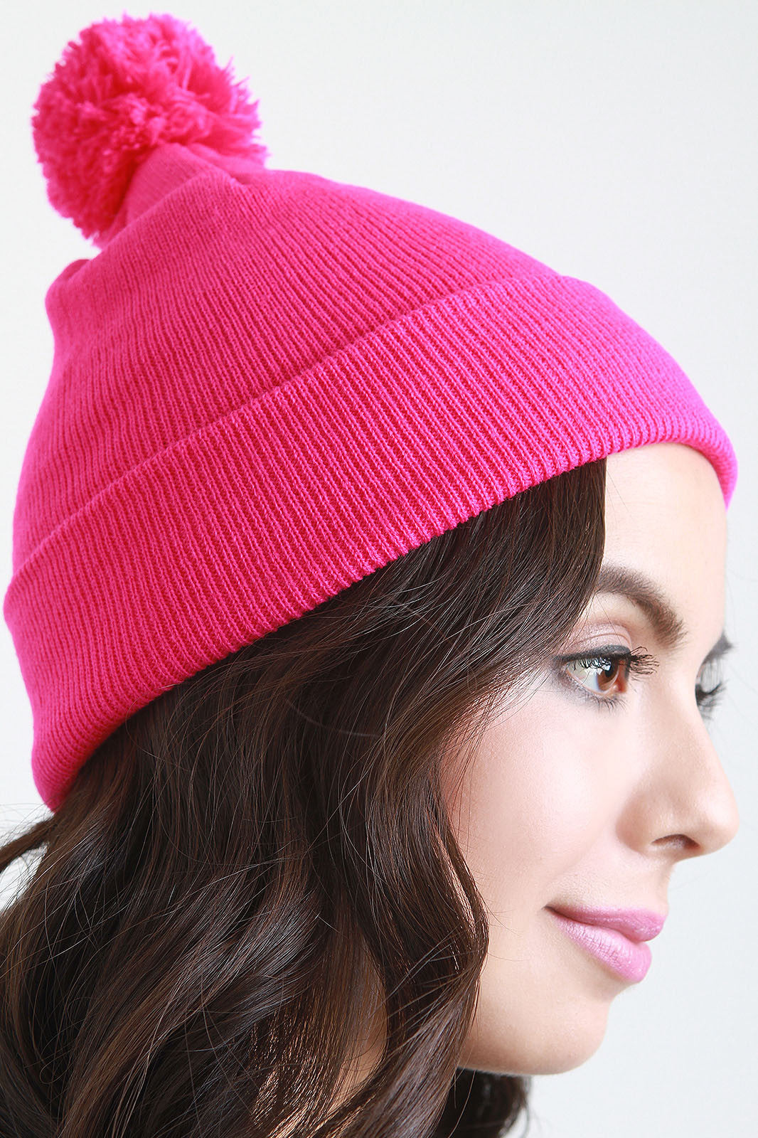 Pom Pom Thin Ribbed Beanie