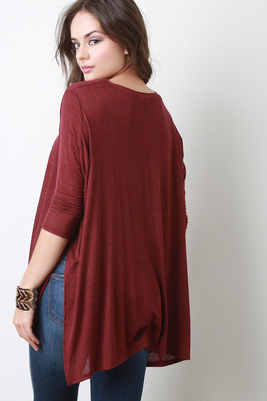 Slit Dolman Sleeves High Low Top