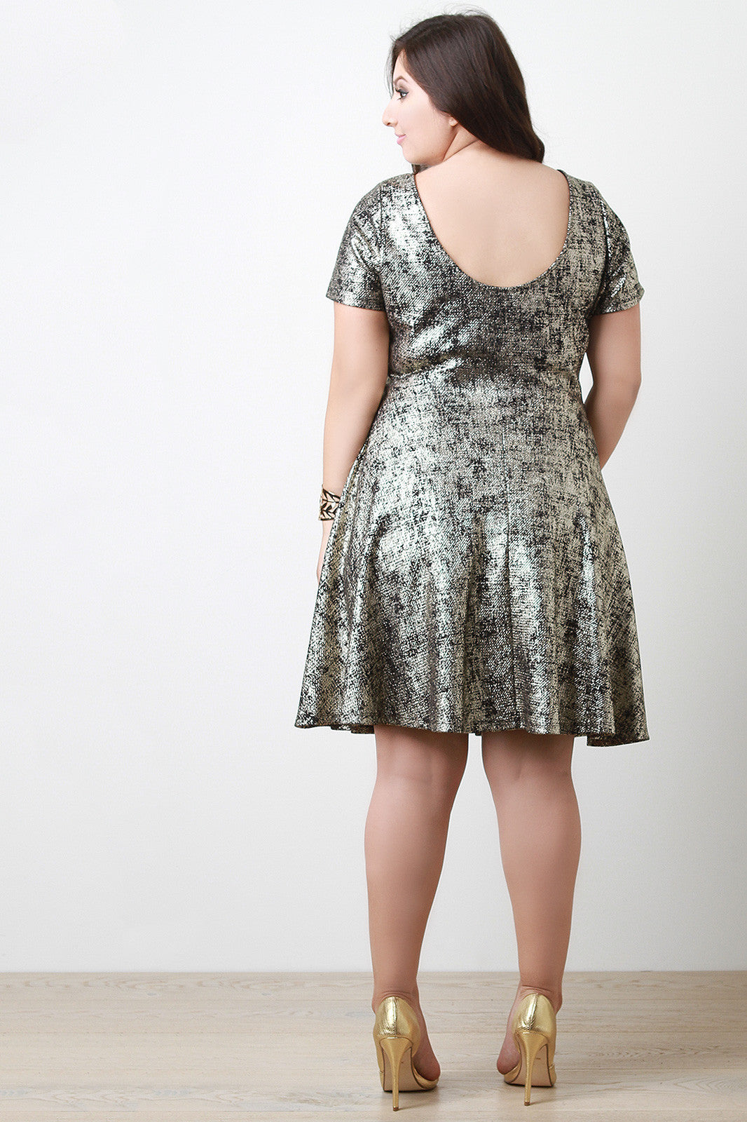 Metallic Print Skater Dress