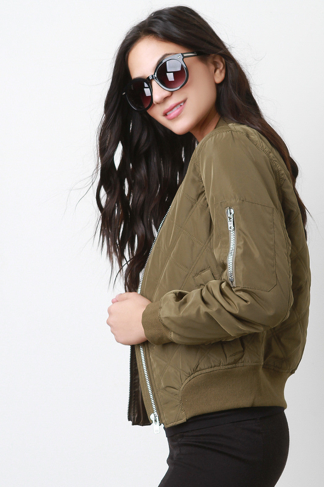 Quilted Zipped Up Bomber Puffer Jacket