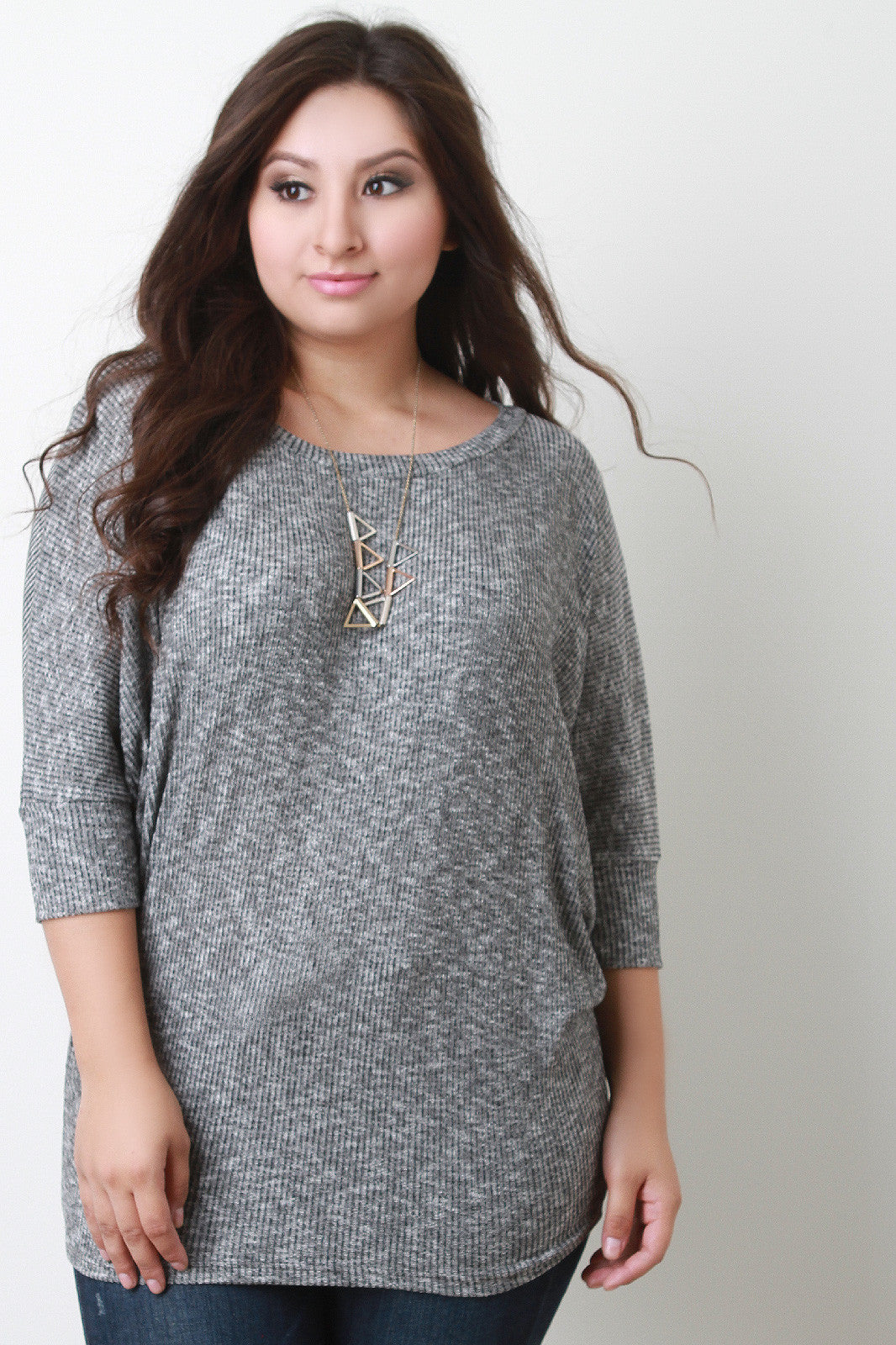 Melange Ribbed Knit Dolman Top