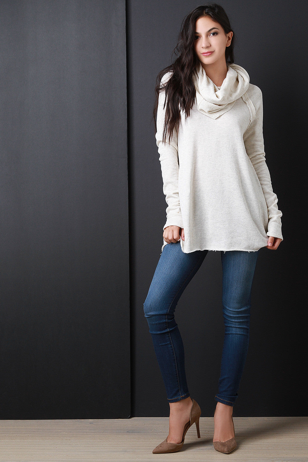 Cowl Neck Terry Raglan Top