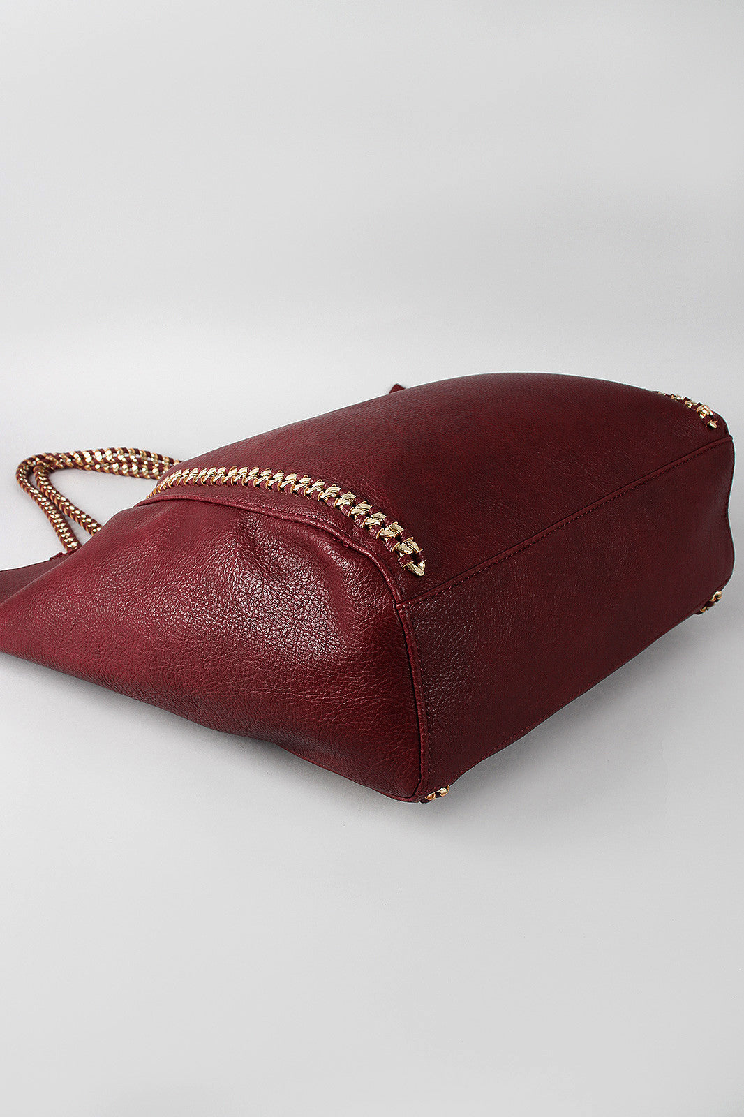 Wrapped Chain Pebbled Leather Tote Bag