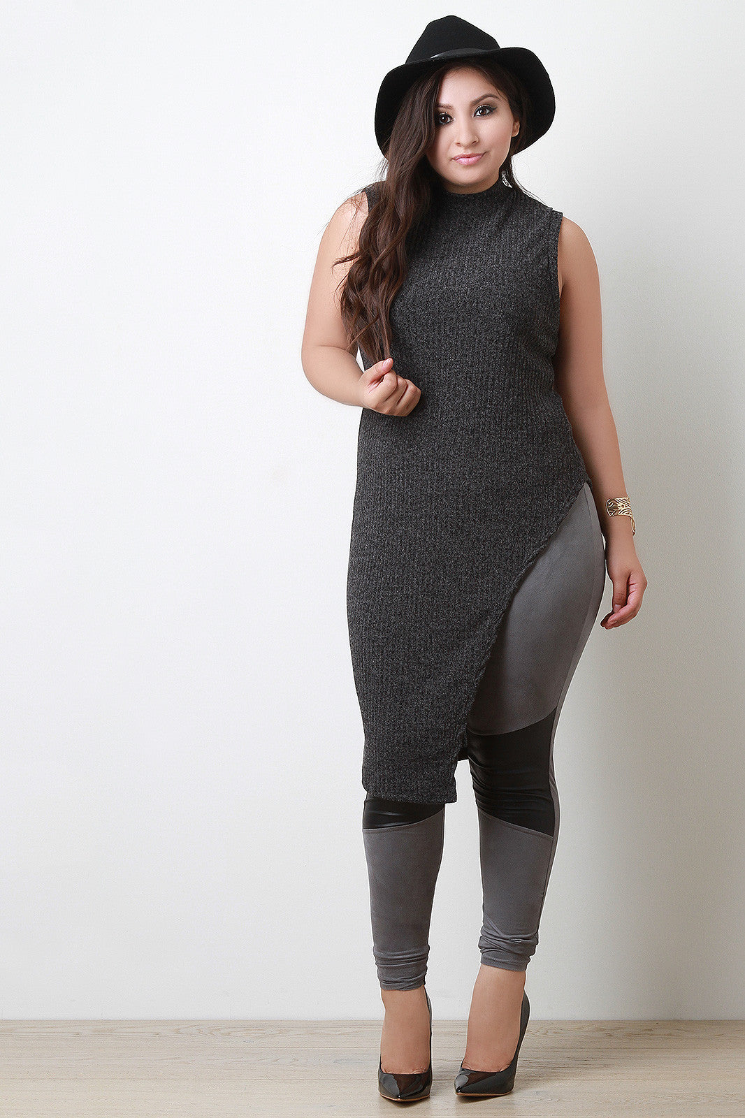 Ribbed Asymmetrical Side Slit Top