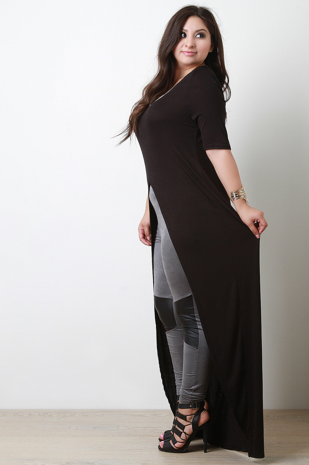 Half Sleeve Front Slit Maxi Top