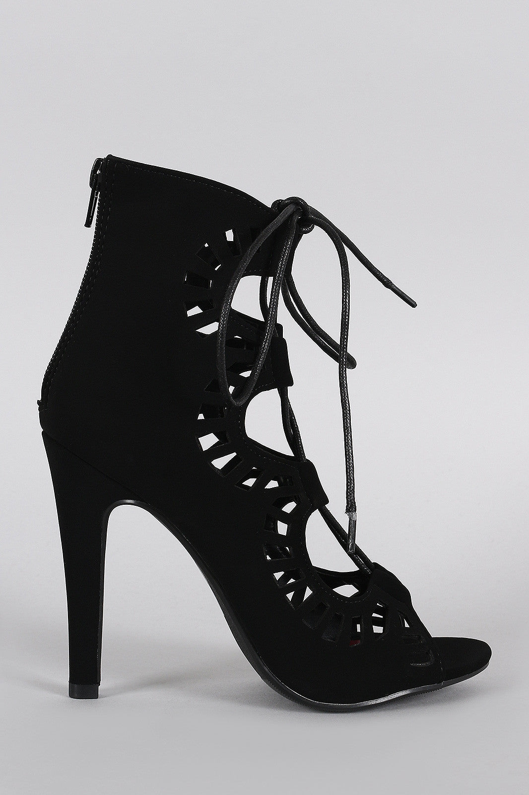 Delicious Perforated Lace Up Open Toe Heel