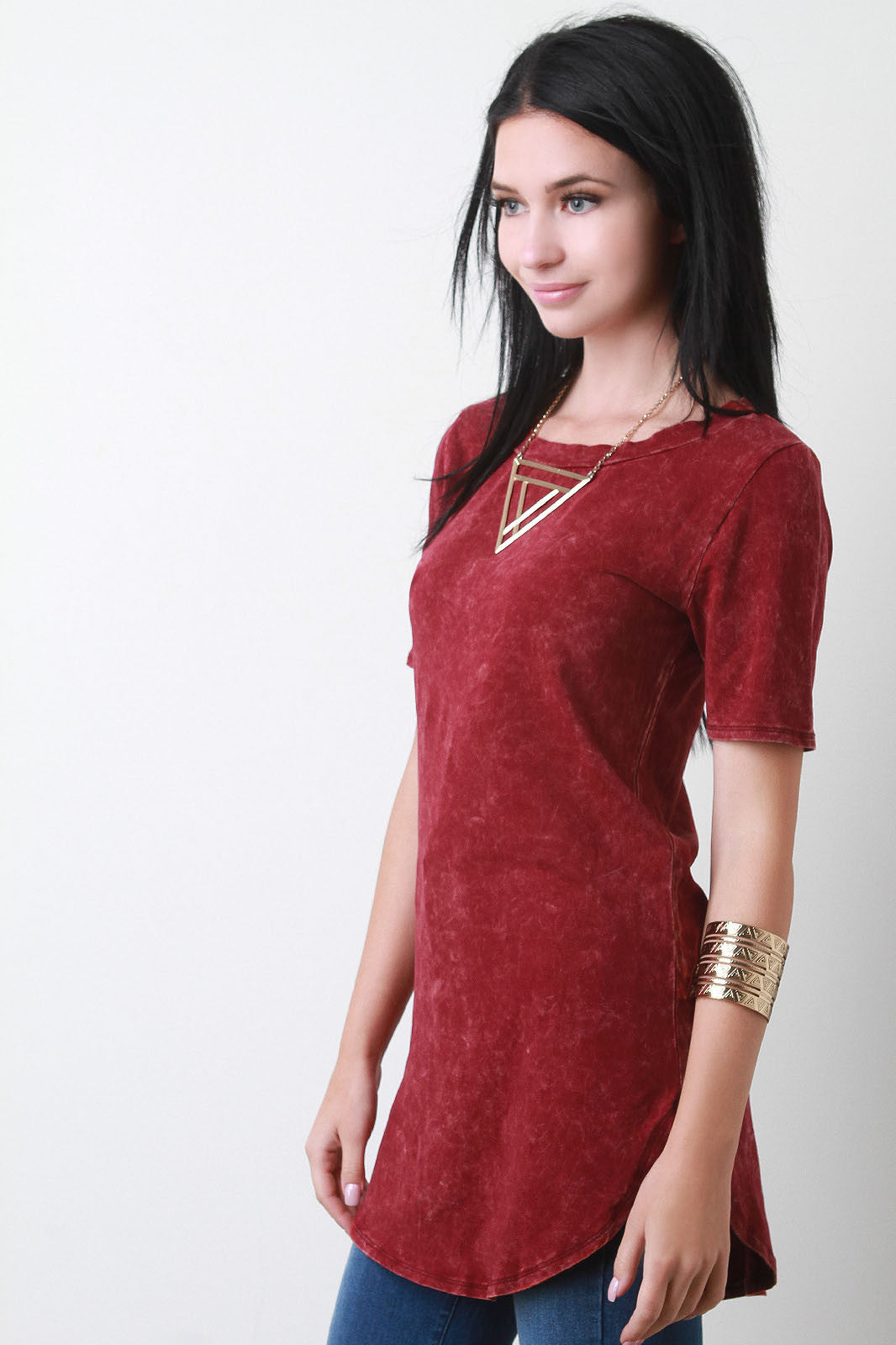 Mineral Wash Round Hem Tunic Top