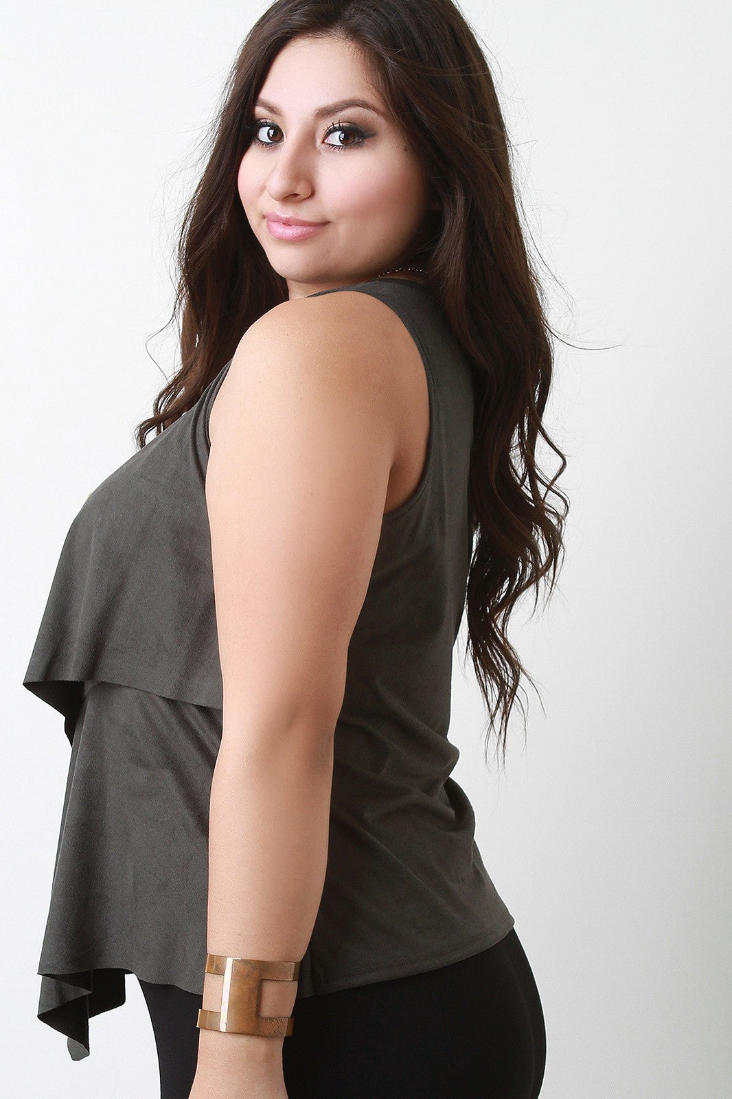 Feather Necklace Suede Tier Sleeveless Top