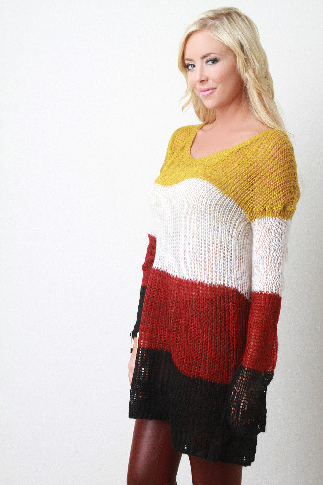 Multi-Tone Semi-Sheer Loose Knit Top