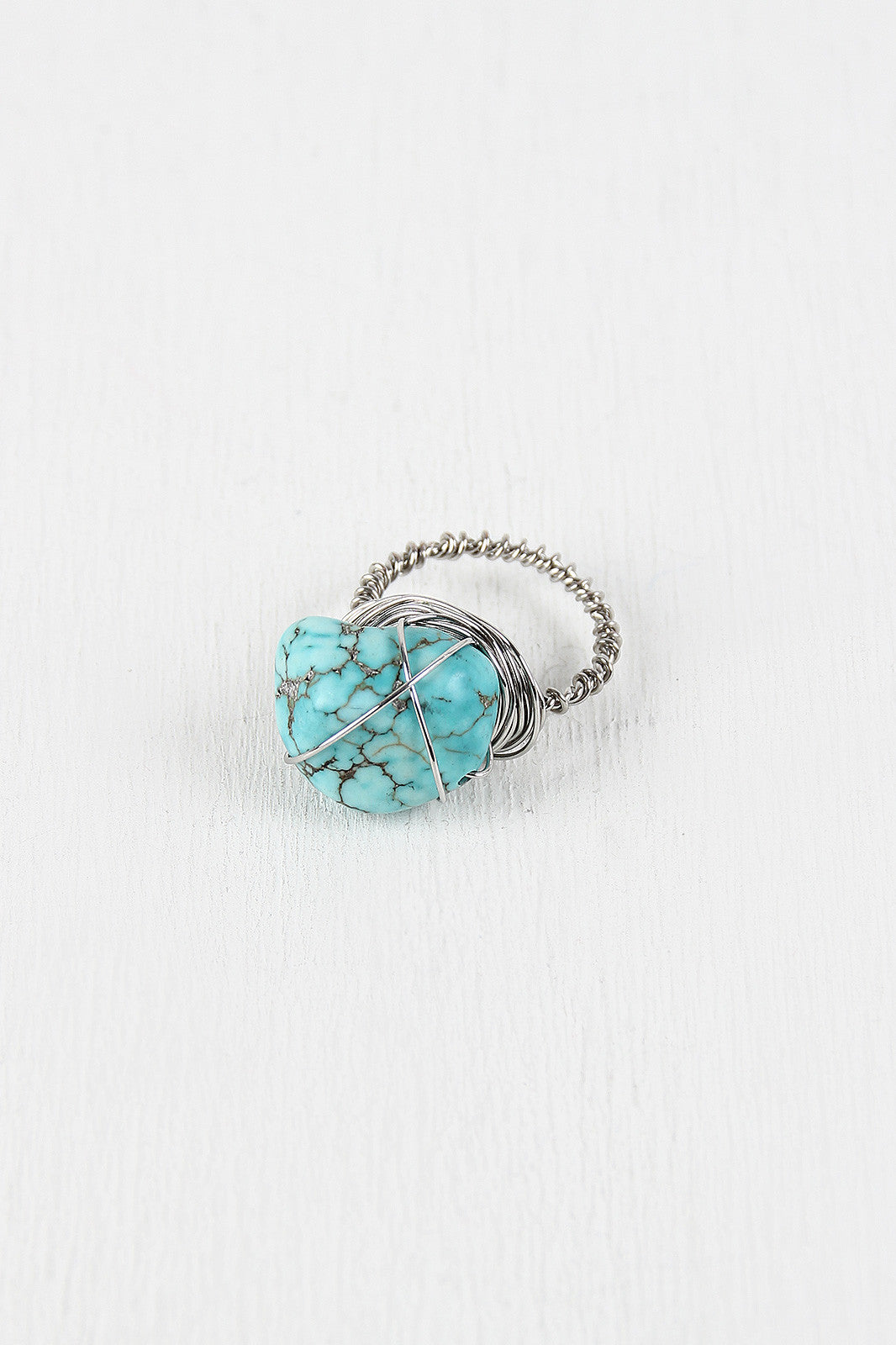 Faux Turquoise Stone Wire-Wrapped Ring