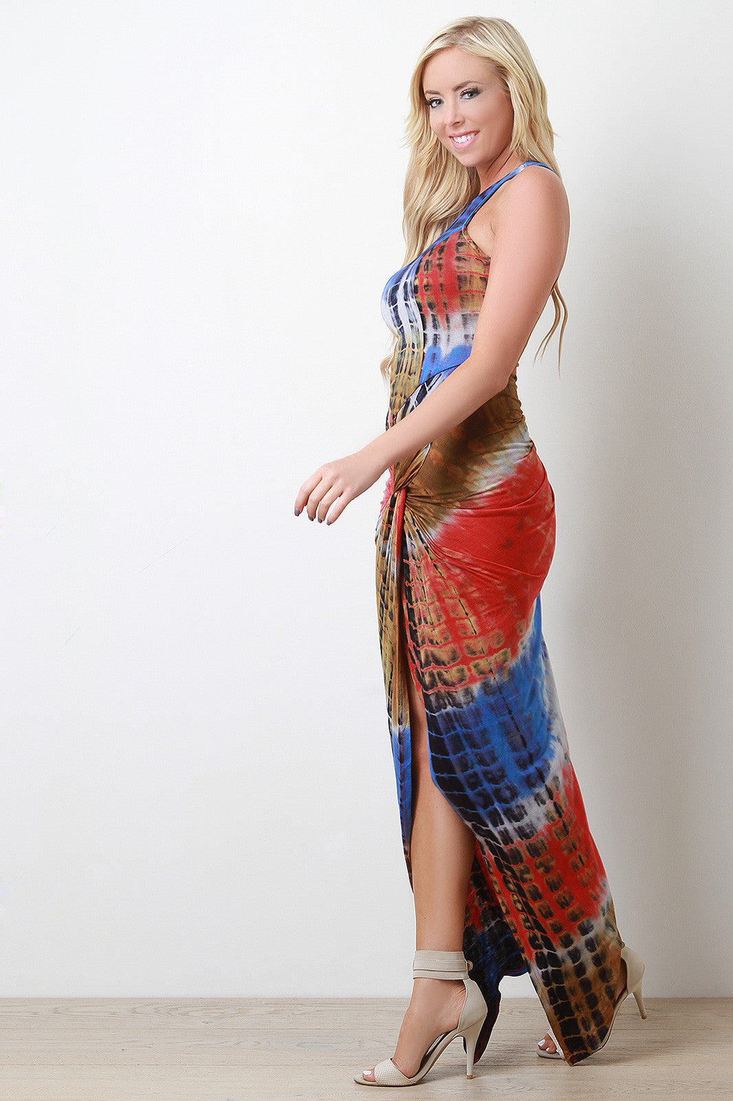 Tie Dye Goddess Knotted Racerback Maxi Dress