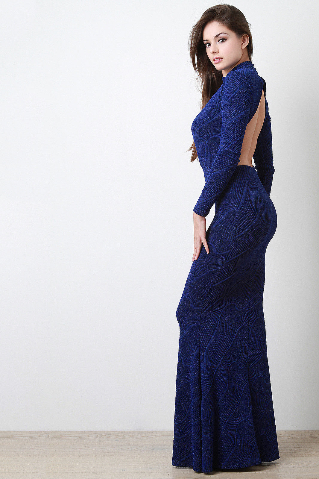 Metallic Knit Keyhole Front Mermaid Dress