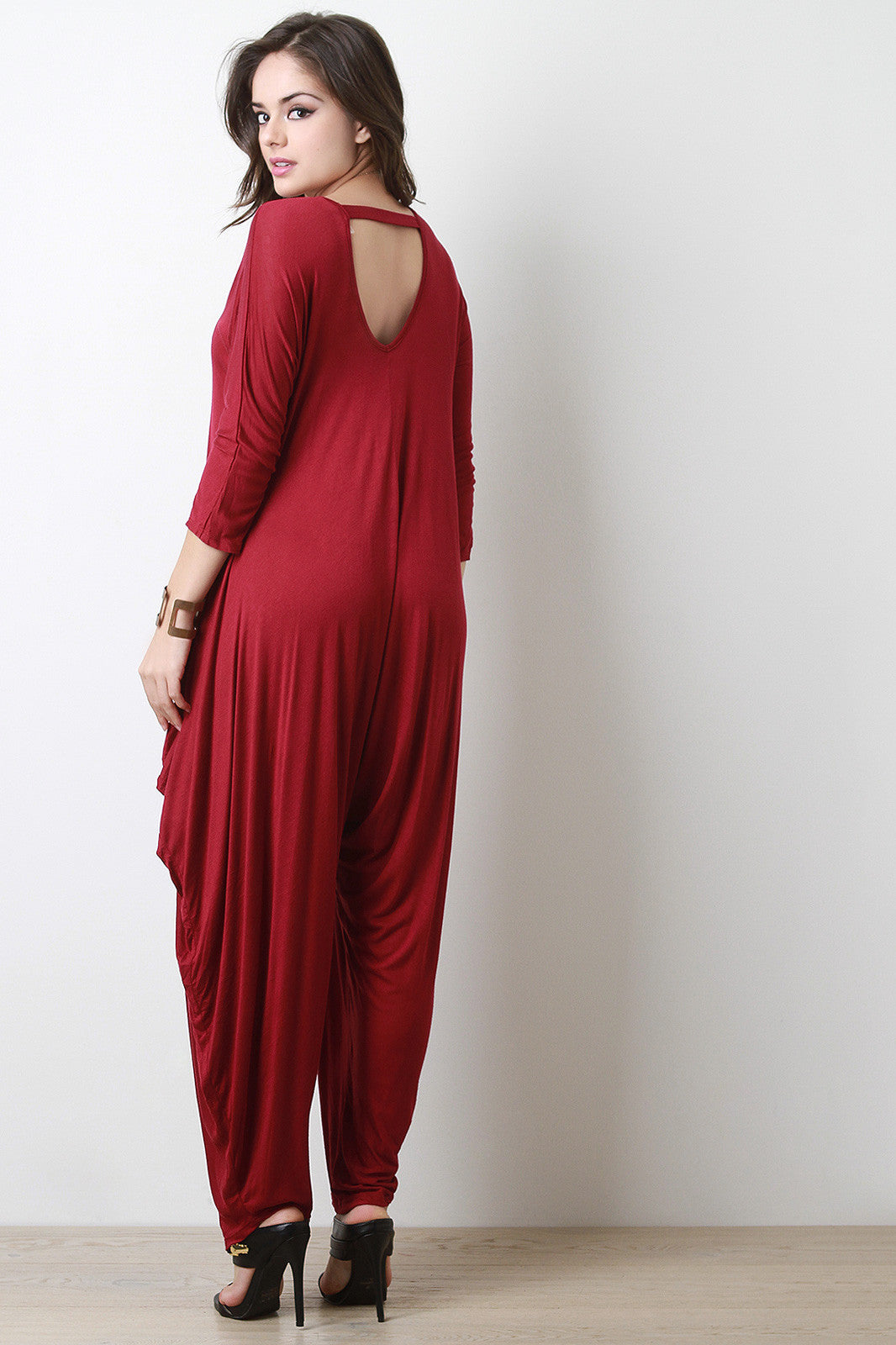 Quarter Sleeves Draping Sides Jumpsuit