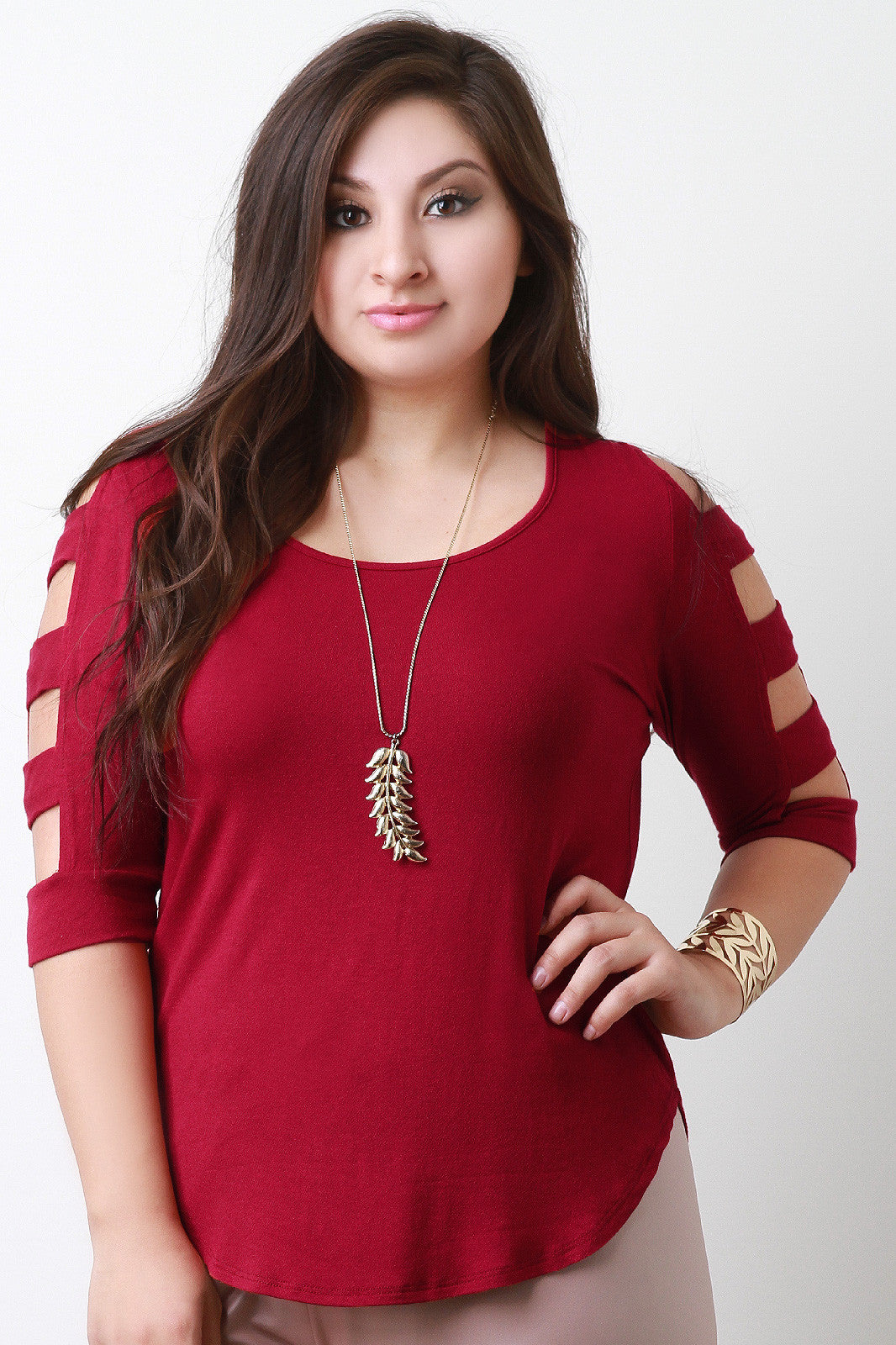Strappy Quarter Sleeves Solid Top