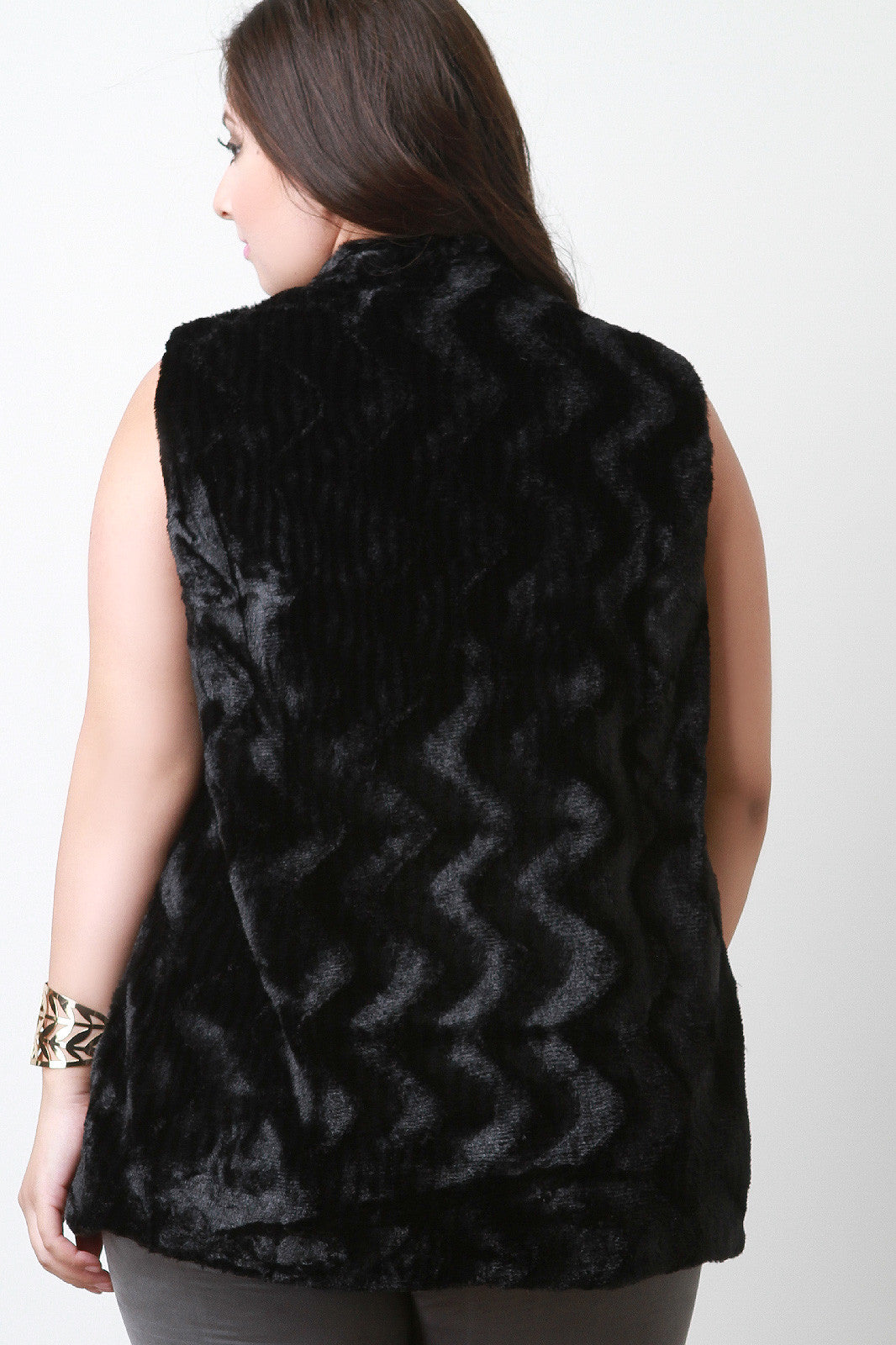 Striped Texture Faux Fur Vest